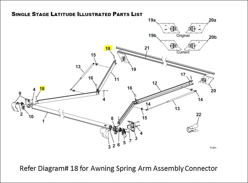 R001791 – CAREFREE/CO. Awning Arm Mounting Hardware, Includes Connector For Left Hand Or Right Hand Side For Latitude...